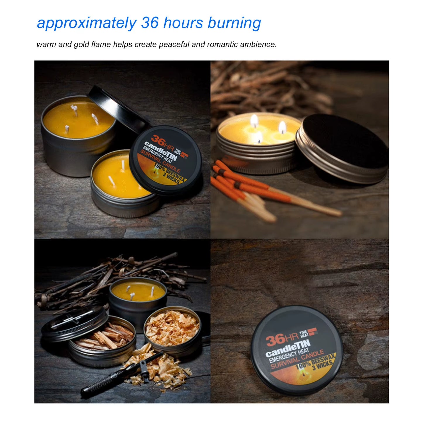 Survival Candle Widely Used Romantic Ambience Natural 36 Hours Burning Long Lasting Candles 3 Wicks for Home Outdoor Camping
