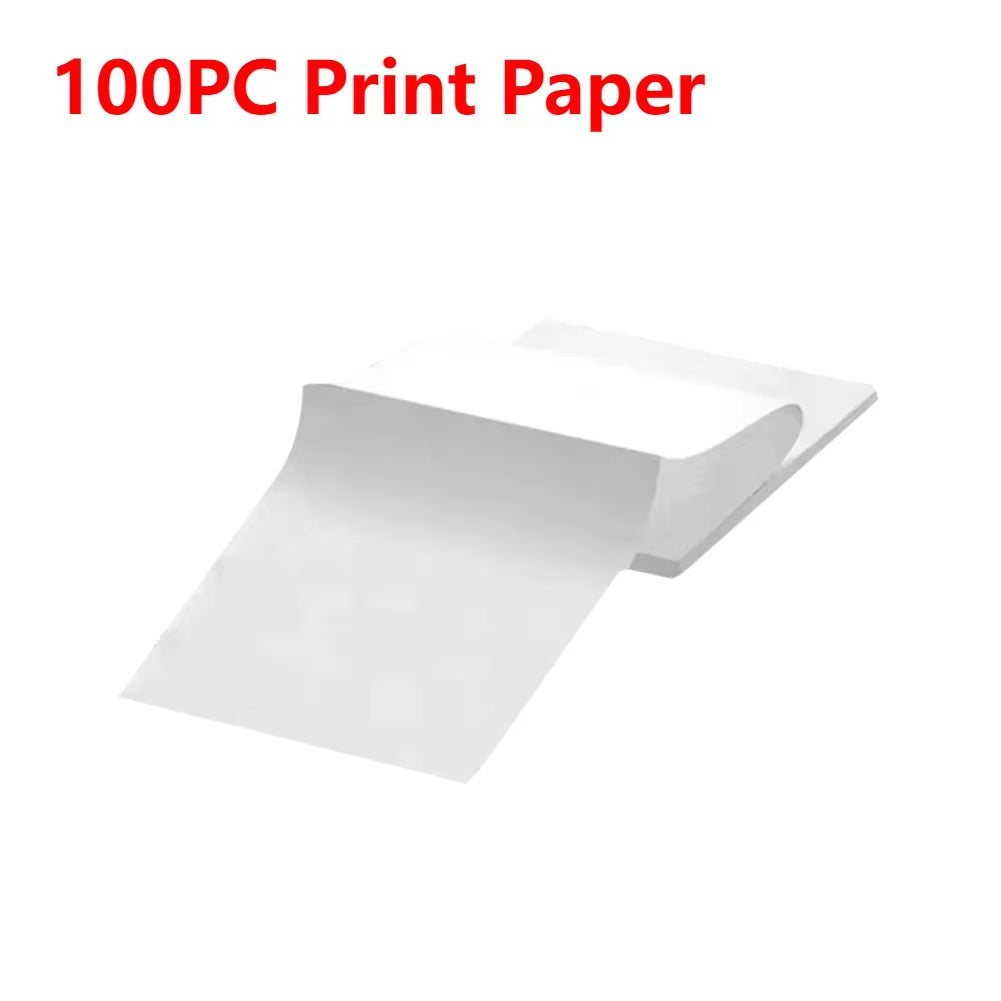 Wireless Bluetooth A4 Inkless Thermal Printer 1000Mah Pocket Photo Document Sticker Printer+300Pcs Print Paper for Home Office