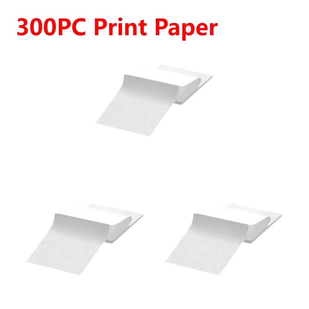 Wireless Bluetooth A4 Inkless Thermal Printer 1000Mah Pocket Photo Document Sticker Printer+300Pcs Print Paper for Home Office