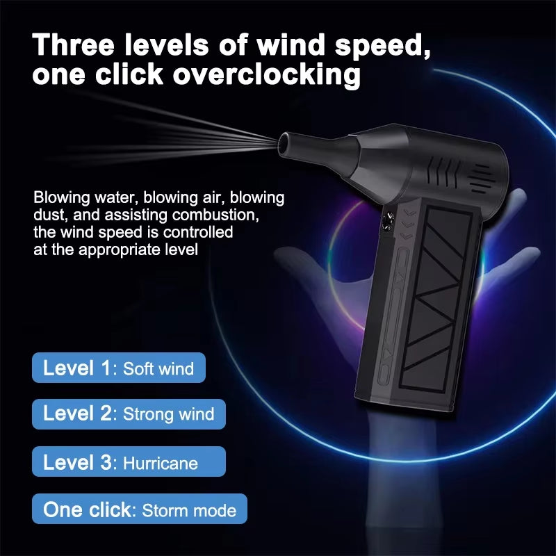 Compressed Air Duster 130000RPM Cordless Mini Turbo Jet Fan Electric 3 Gear Turbo Jet Fan Blower Speed Rechargeable with Light