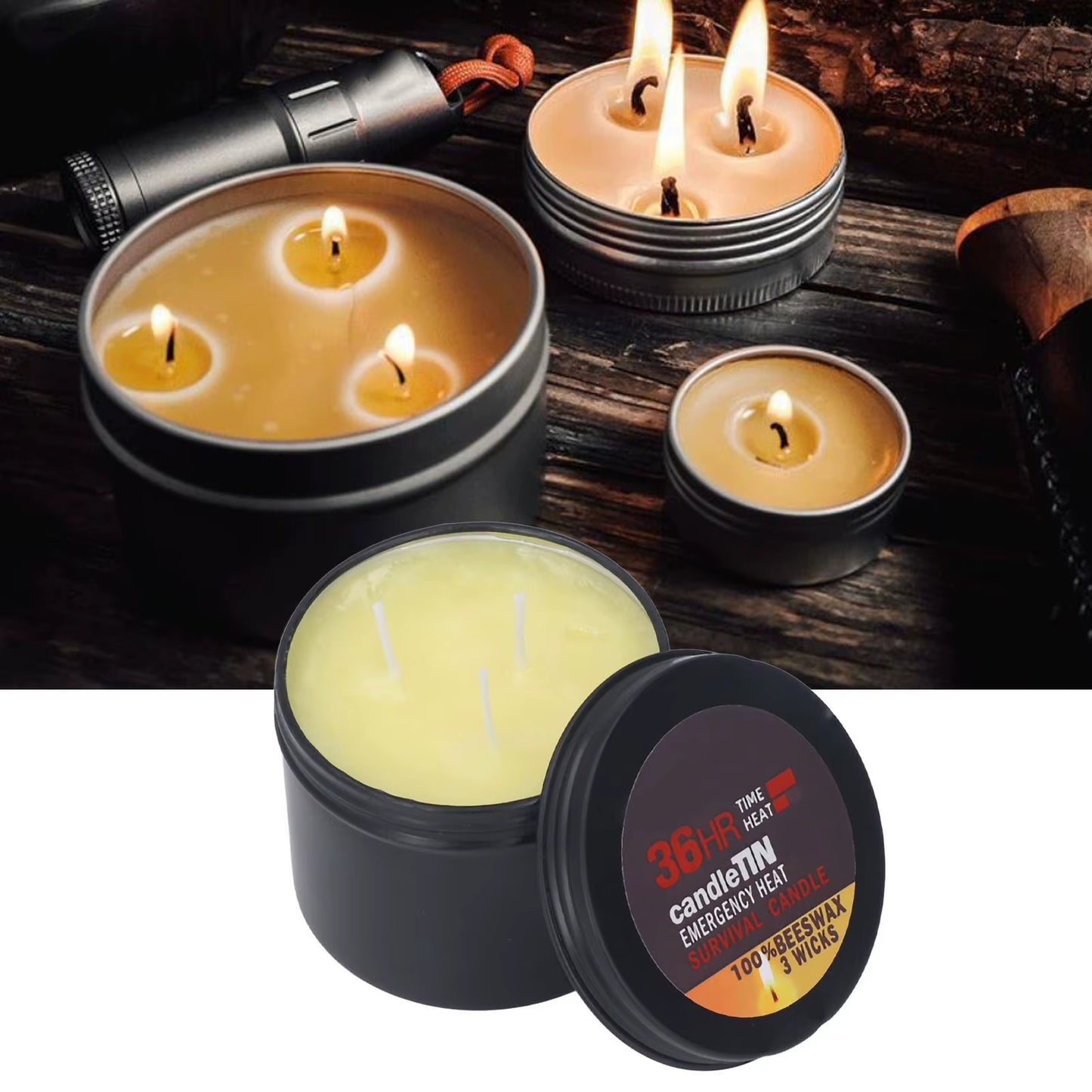 Survival Candle Widely Used Romantic Ambience Natural 36 Hours Burning Long Lasting Candles 3 Wicks for Home Outdoor Camping