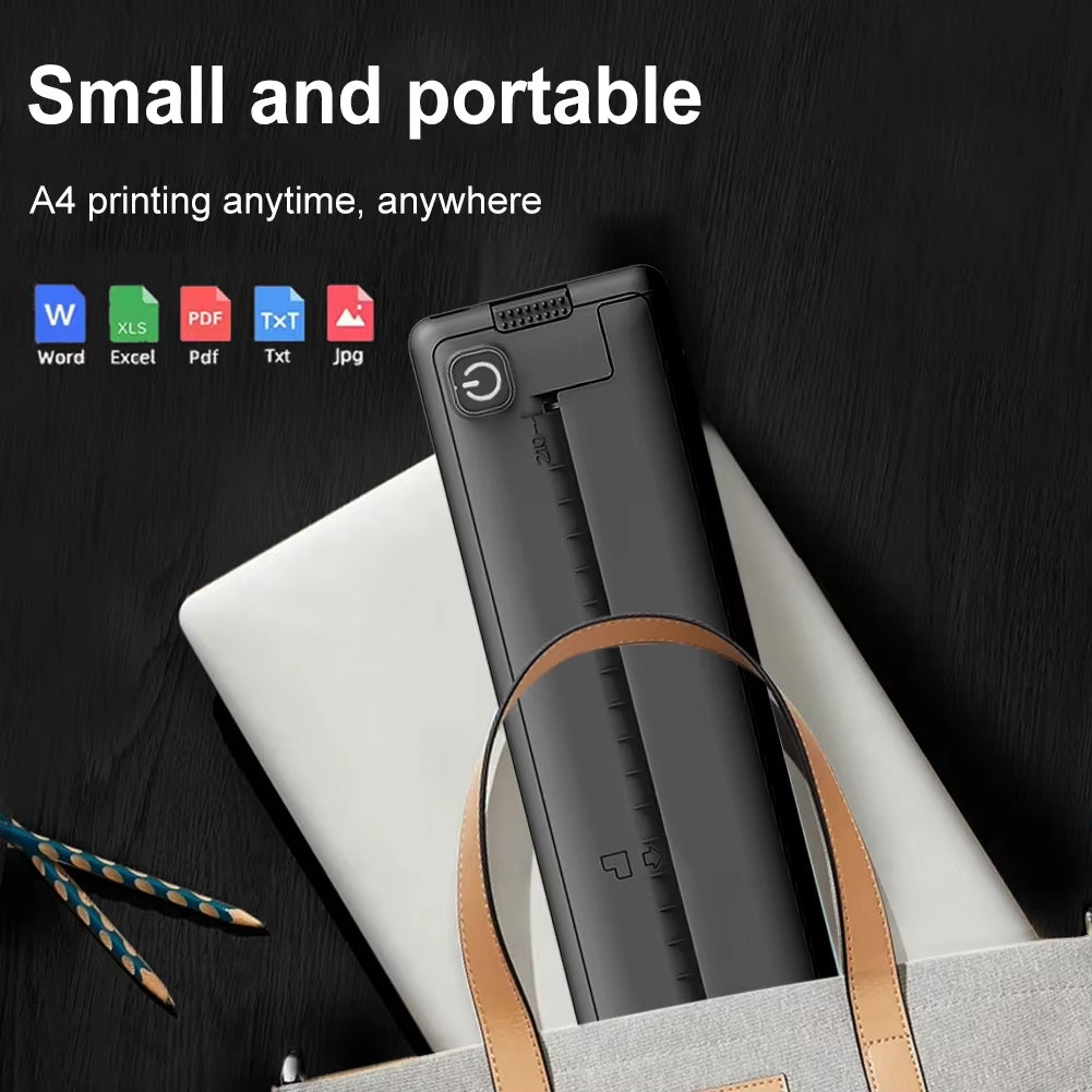 Wireless Bluetooth A4 Inkless Thermal Printer 1000Mah Pocket Photo Document Sticker Printer+300Pcs Print Paper for Home Office