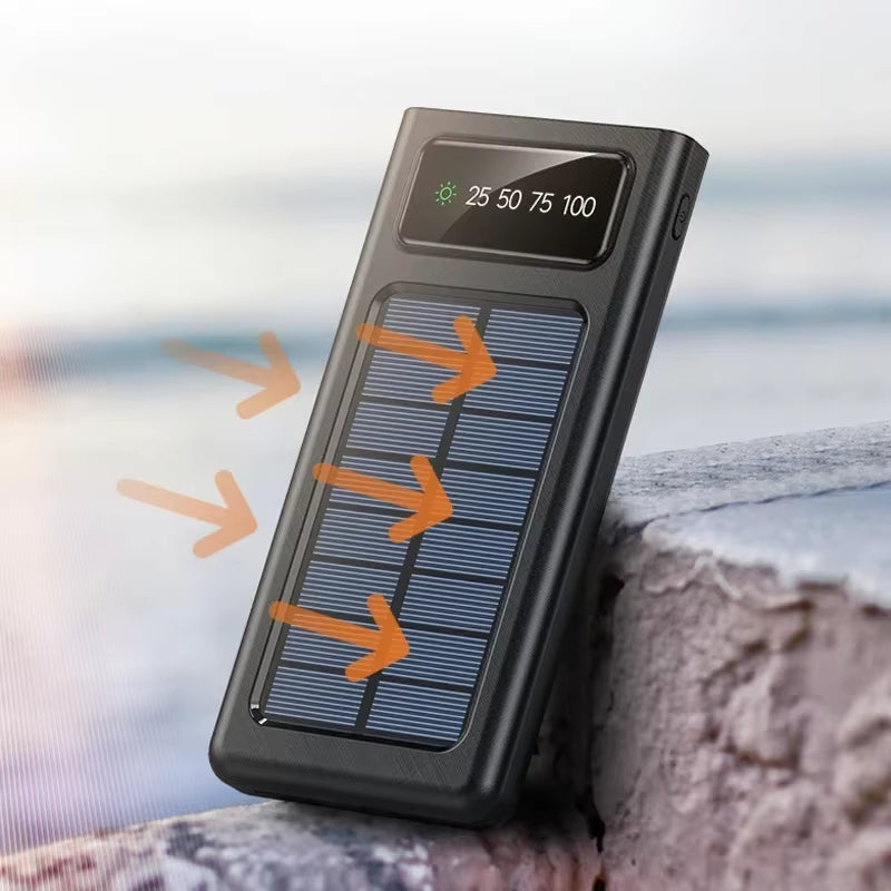 200000Mah Solar Power Bank Large Capacity Super Fast Charging Digital Display 4 Cables External Battery for Iphone 16 15 Xiaomi