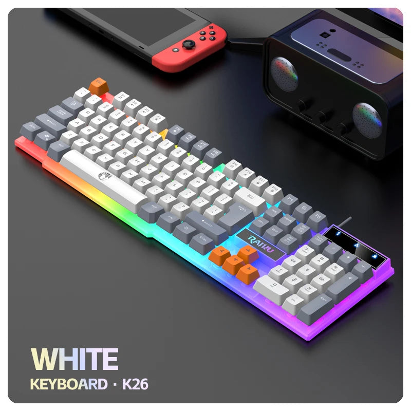 Single Keyboard and Keyboard Mouse RAIKU T26 Three Tone Luminous Keyboard Mouse Wired Mechanical Touch Gaming Mouse Keyboard Set