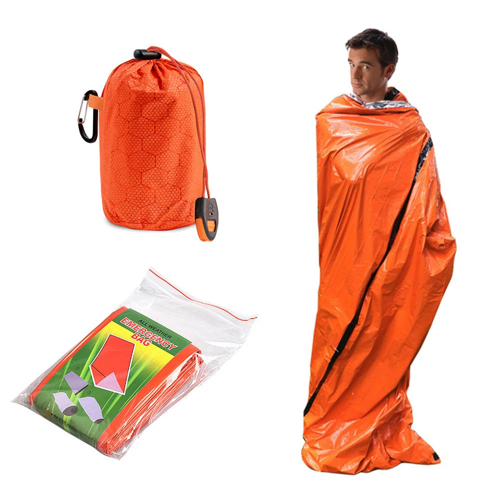 Portable Survival Blanket PE Aluminum Film Thermal Sleeping Bag Warm Windproof Waterproof Camping Outdoor Equipment
