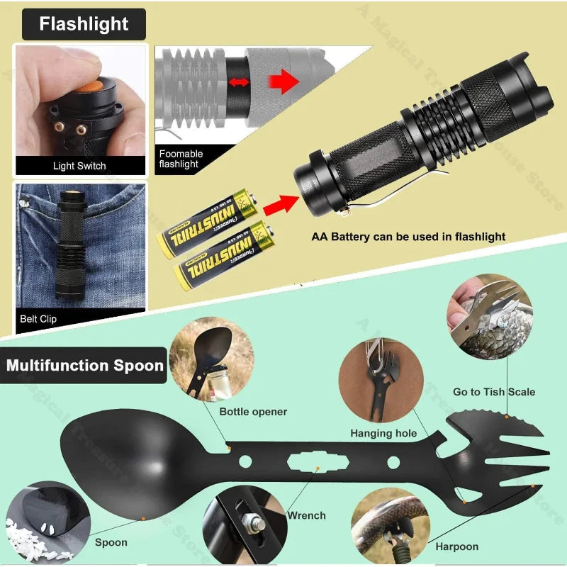 Outdoor Multi-Tool Kit Emergency Survival Kit Equipment First Aid Supplies Tactical Camping Survival Gear Hunting Gear