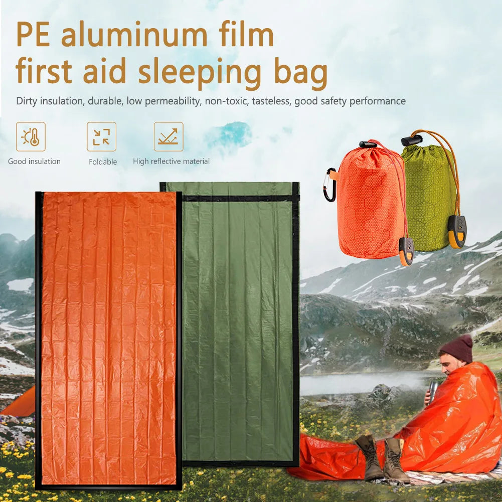 Portable Survival Blanket PE Aluminum Film Thermal Sleeping Bag Warm Windproof Waterproof Camping Outdoor Equipment
