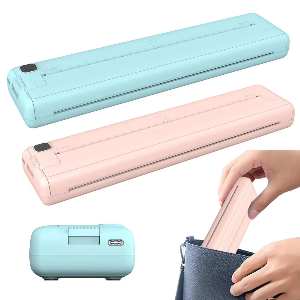 Wireless Bluetooth A4 Inkless Thermal Printer 1000Mah Pocket Photo Document Sticker Printer+300Pcs Print Paper for Home Office