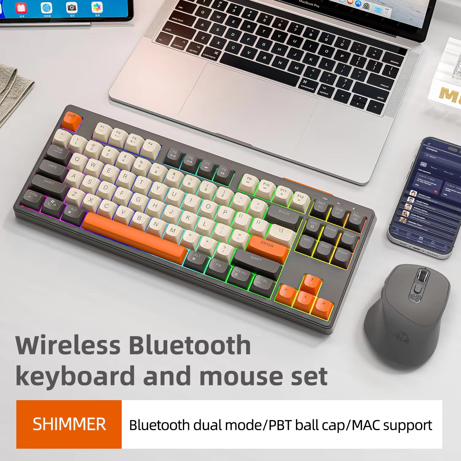 M87 Wireless Keyboard, 87Keys Dual Mode Bluetooth Keyboard with Rainbow-Light RGB,PBT Ballcaps Design Gaming Keyboard