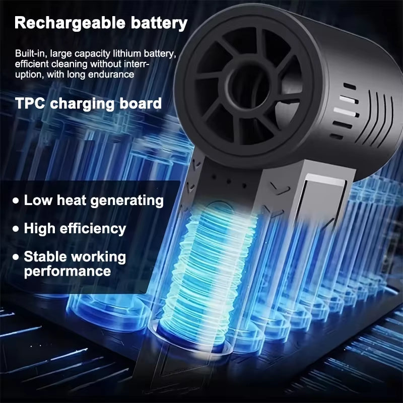 Compressed Air Duster 130000RPM Cordless Mini Turbo Jet Fan Electric 3 Gear Turbo Jet Fan Blower Speed Rechargeable with Light