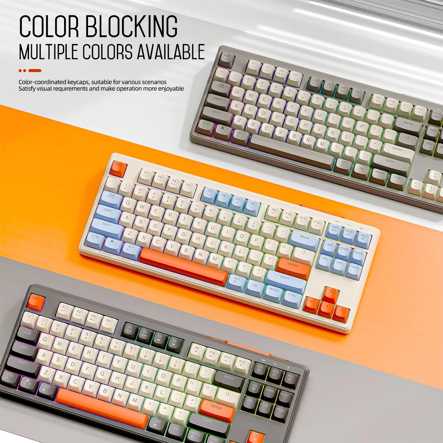 M87 Wireless Keyboard, 87Keys Dual Mode Bluetooth Keyboard with Rainbow-Light RGB,PBT Ballcaps Design Gaming Keyboard