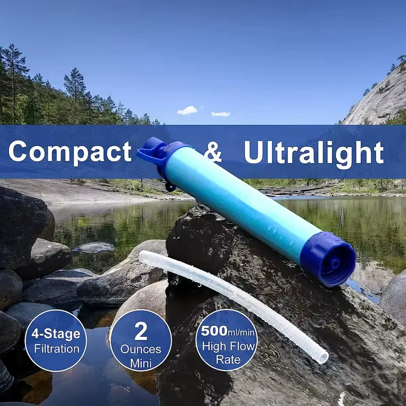 1Pc Outdoor Water Filter, Personal Straw Water Filtration System, Emergency Survival Water Purifier for Camping Hiking Climbing