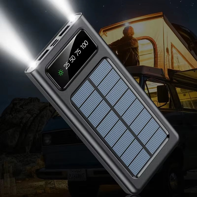 200000Mah Solar Power Bank Large Capacity Super Fast Charging Digital Display 4 Cables External Battery for Iphone 16 15 Xiaomi