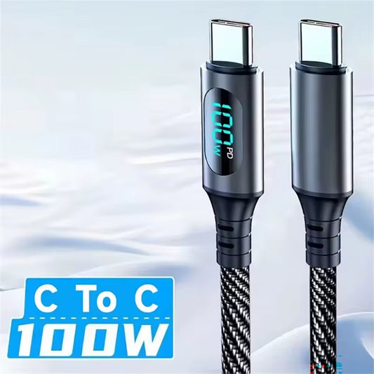 6A 120W USB a to Type C Super Fast Charge Cable Nylon Data Cord for Xiaomi Redmi POCO Samsung with Led Digital Display Cable