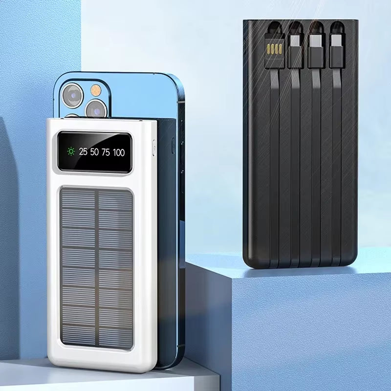 200000Mah Solar Power Bank Large Capacity Super Fast Charging Digital Display 4 Cables External Battery for Iphone 16 15 Xiaomi