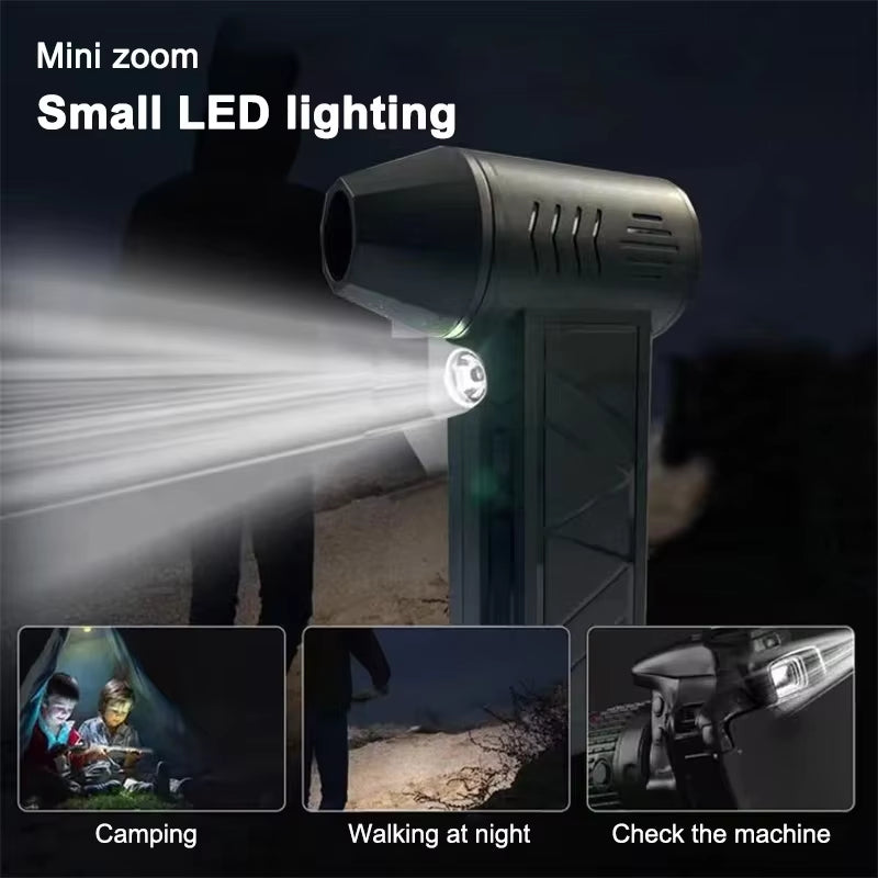Compressed Air Duster 130000RPM Cordless Mini Turbo Jet Fan Electric 3 Gear Turbo Jet Fan Blower Speed Rechargeable with Light