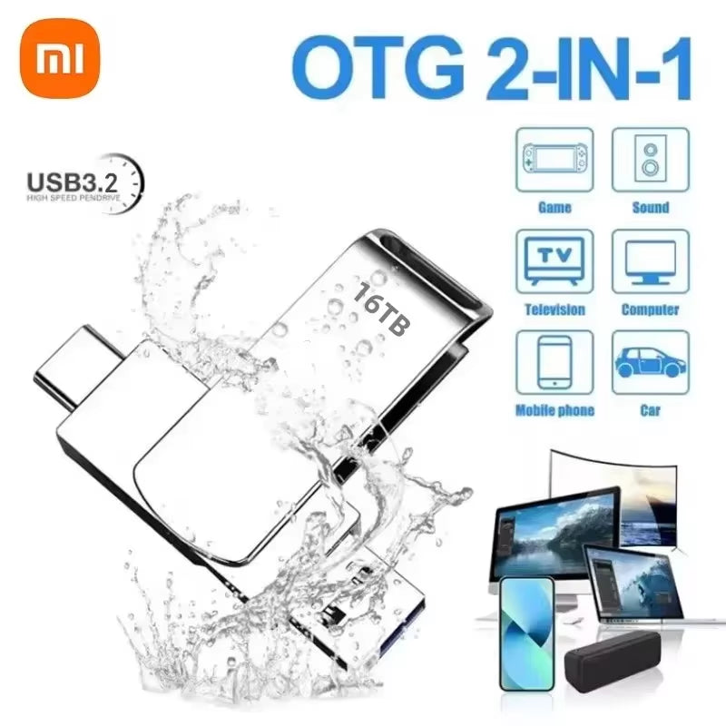 Xiaomi 16TB USB 3.2 Flash Drives High Speed Transfer Metal Pendrive Memory Card Pendrive Flash Disk Memoria Waterproof Stick NEW