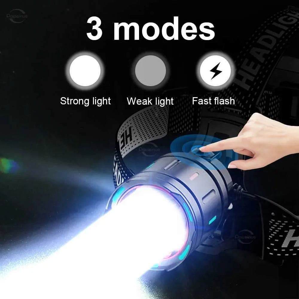 Powerful Headlamp Led Sensor Head Flashlight Long Range Headlight Rechargeable Head Lantern Fishing Camping X250225