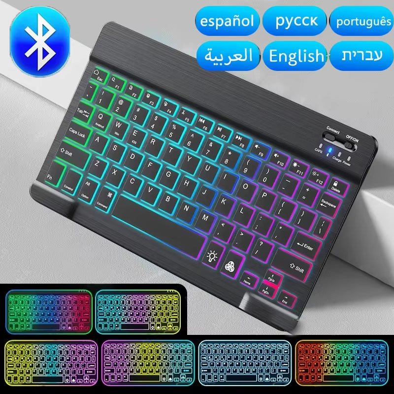 Mini Bluetooth Keyboard RGB Wireless Keyboard 10 Inch Backlit Keyboard Backlight Touchpad Keyboard for IOS Android Windows Ipad
