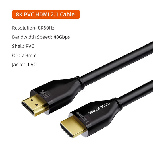 8K HDMI to HDMI 2.1 Cable 48Gbps High Speed 8K 60Hz 4K Hdmi-Compatible Cable for Switch PC Laptop TV Smart Devices