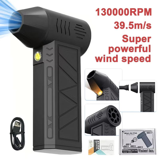 Compressed Air Duster 130000RPM Cordless Mini Turbo Jet Fan Electric 3 Gear Turbo Jet Fan Blower Speed Rechargeable with Light