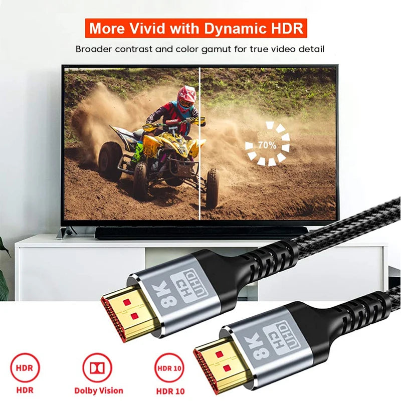 Hdmi-Compatible 8K Cable 8K/60Hz 4K/120Hz UHD HDR 48Gbps Adapter Cable 5M for Devices Laptops High-Definition TV Projectors