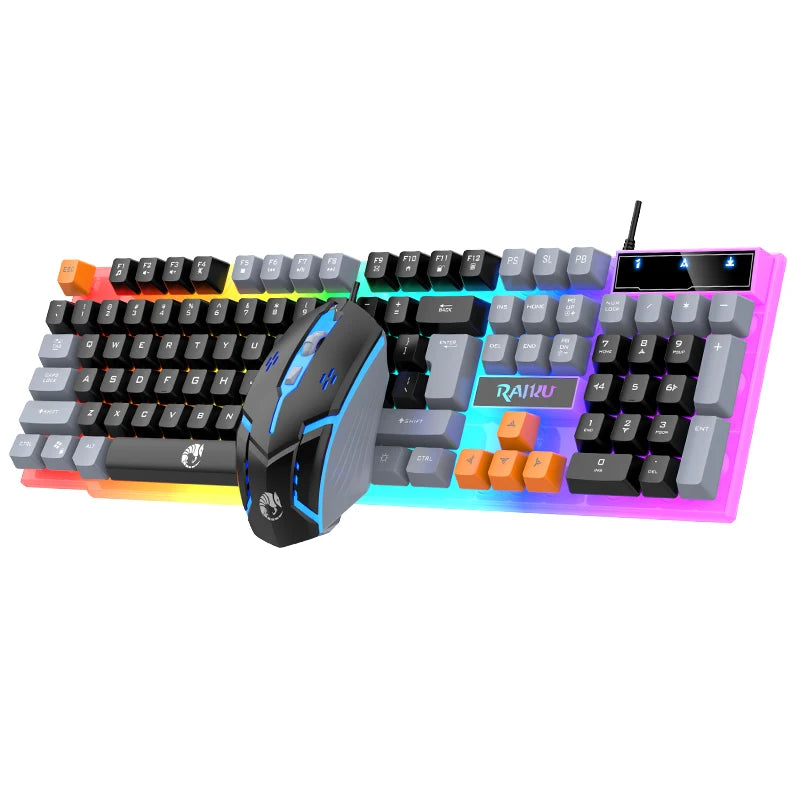 Single Keyboard and Keyboard Mouse RAIKU T26 Three Tone Luminous Keyboard Mouse Wired Mechanical Touch Gaming Mouse Keyboard Set