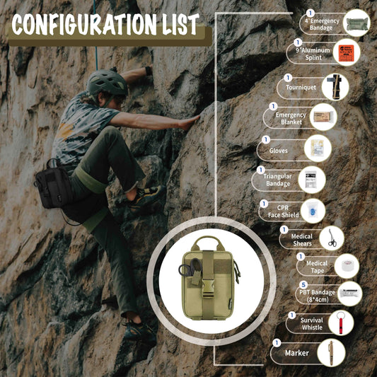 Rhino First Aid Survival Kit IFAK Pouch Supplied Camping Kit with 20 EMT Items for Emergency Outdoors