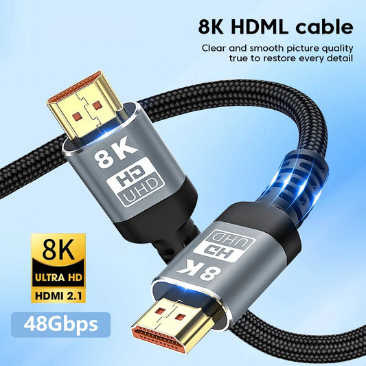 Hdmi-Compatible 8K Cable 8K/60Hz 4K/120Hz UHD HDR 48Gbps Adapter Cable 5M for Devices Laptops High-Definition TV Projectors