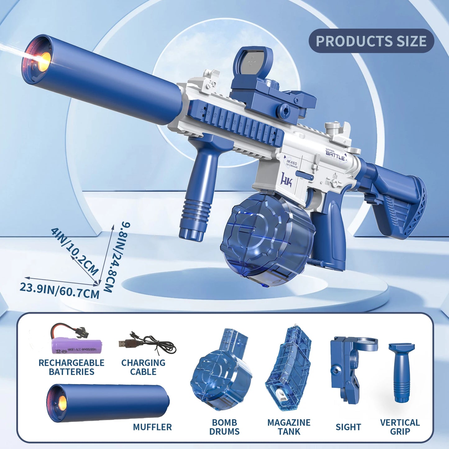 Electric Water Gun M416 Pistol Shooting Lighting Toy Gun Full Automatic Summer Pool Beach Toy for Kids Children Boys Girls Adult