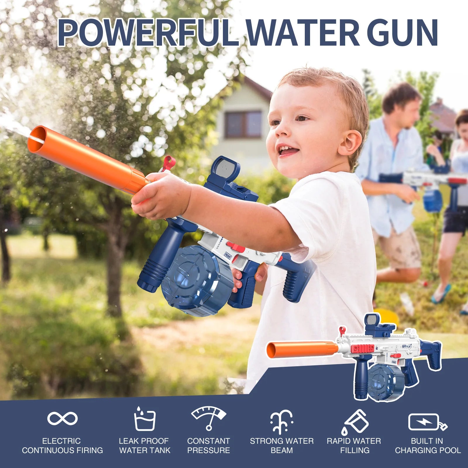 New Uzi Water Gun Electric Pistol Shooting Game Toys Cannon Summer Outdoor Waters Fights Beach Children'S Toy Boys Gifts
