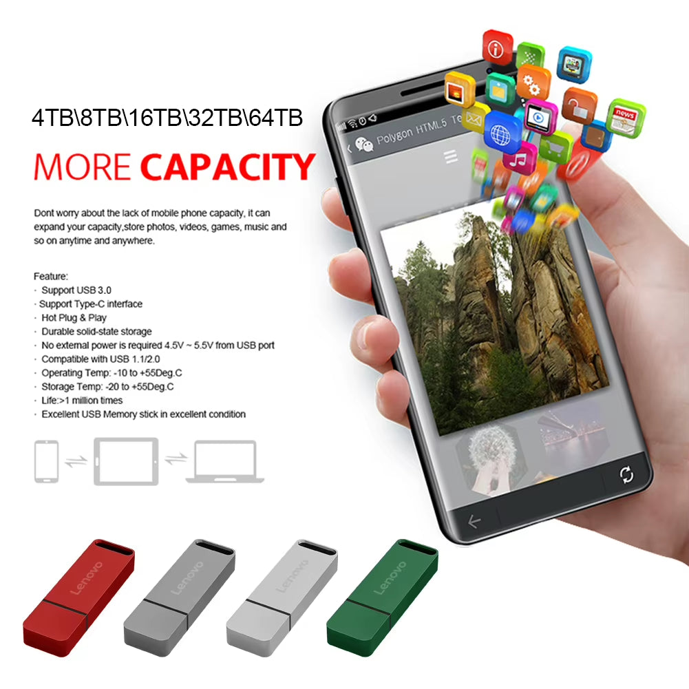64TB USB Flash Drives USB3.2 Super High Speed Transfer Pendrive 16TB Portable Pen Drive Waterproof Memoria Usb Flash Disk