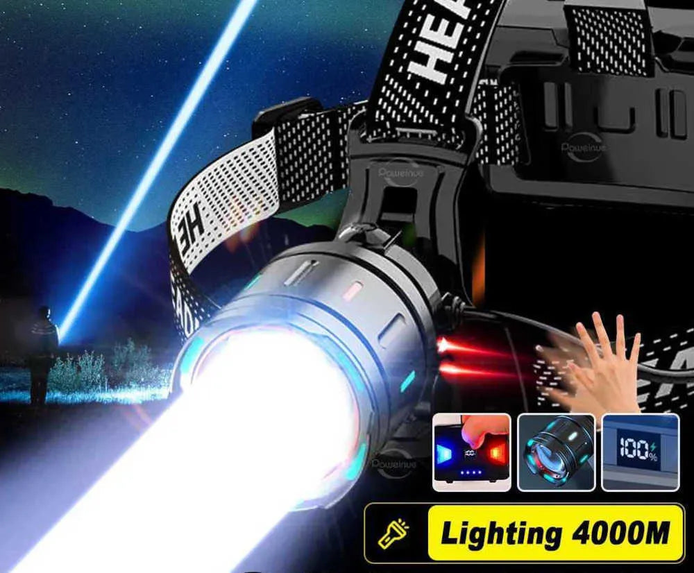 Powerful Headlamp Led Sensor Head Flashlight Long Range Headlight Rechargeable Head Lantern Fishing Camping X250225
