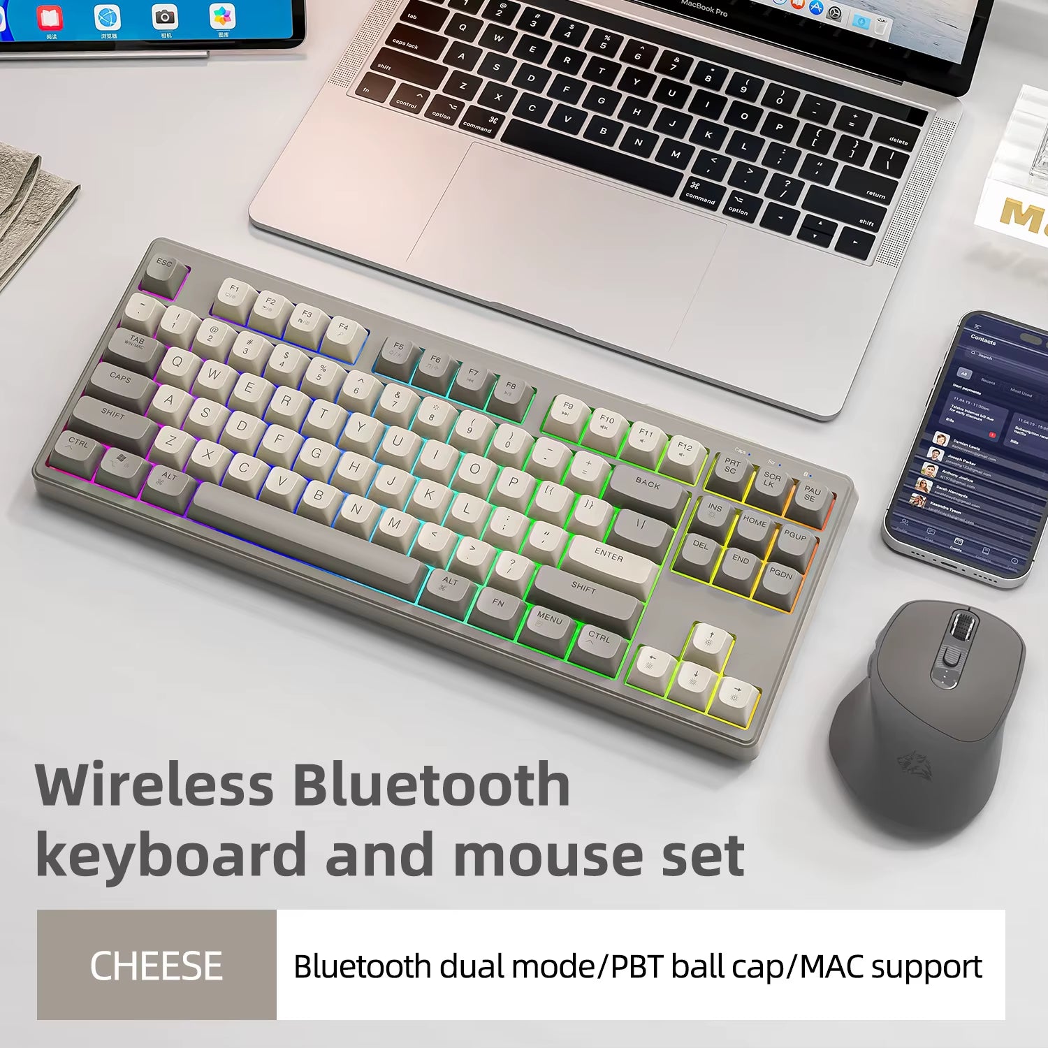 M87 Wireless Keyboard, 87Keys Dual Mode Bluetooth Keyboard with Rainbow-Light RGB,PBT Ballcaps Design Gaming Keyboard