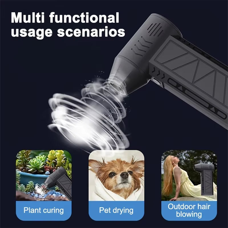 Compressed Air Duster 130000RPM Cordless Mini Turbo Jet Fan Electric 3 Gear Turbo Jet Fan Blower Speed Rechargeable with Light