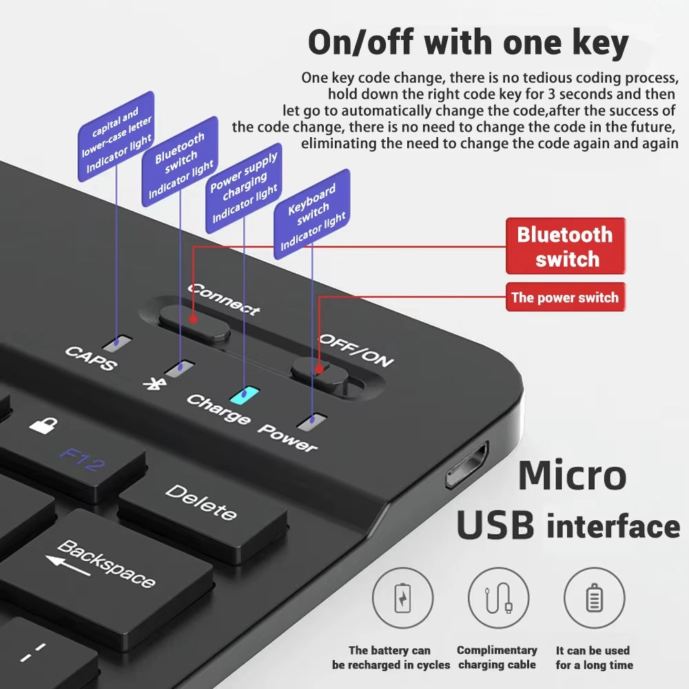 Mini Bluetooth Keyboard RGB Wireless Keyboard 10 Inch Backlit Keyboard Backlight Touchpad Keyboard for IOS Android Windows Ipad