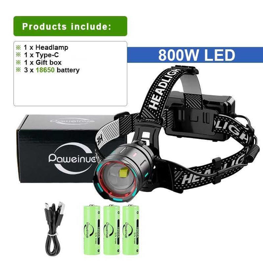 Powerful Headlamp Led Sensor Head Flashlight Long Range Headlight Rechargeable Head Lantern Fishing Camping X250225