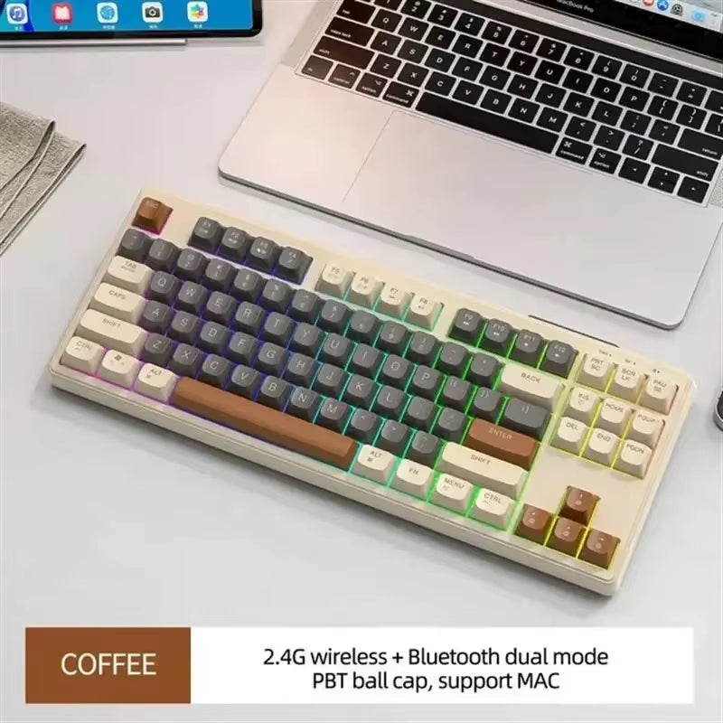 M87 Wireless Keyboard, 87Keys Dual Mode Bluetooth Keyboard with Rainbow-Light RGB,PBT Ballcaps Design Gaming Keyboard